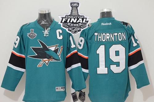 Sharks #19 Joe Thornton Teal 2016 Stanley Cup Final Patch Stitched Jersey