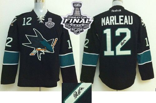 Sharks #12 Patrick Marleau Black Autographed 2016 Stanley Cup Final Patch Stitched Jersey