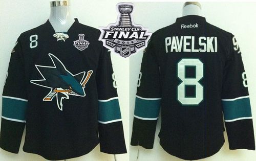 Sharks #8 Joe Pavelski Black 2016 Stanley Cup Final Patch Stitched Jersey