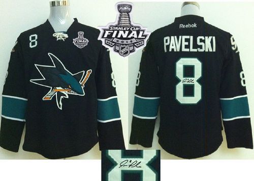 Sharks #8 Joe Pavelski Black Autographed 2016 Stanley Cup Final Patch Stitched Jersey