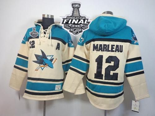 Sharks #12 Patrick Marleau Cream Sawyer Hooded Sweatshirt 2016 Stanley Cup Final Patch Stitched Jersey