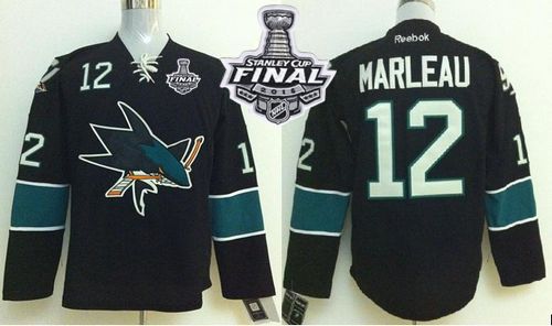 Sharks #12 Patrick Marleau Black 2016 Stanley Cup Final Patch Stitched Jersey