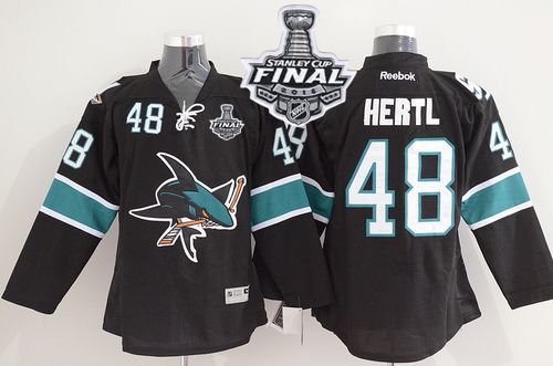 Sharks #48 Tomas Hertl Black 2016 Stanley Cup Final Patch Stitched Jersey