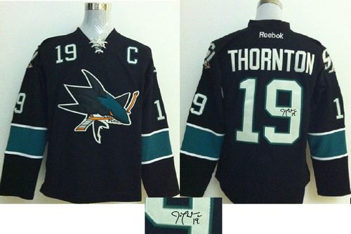 Sharks #19 Joe Thornton Black Autographed Stitched Jersey