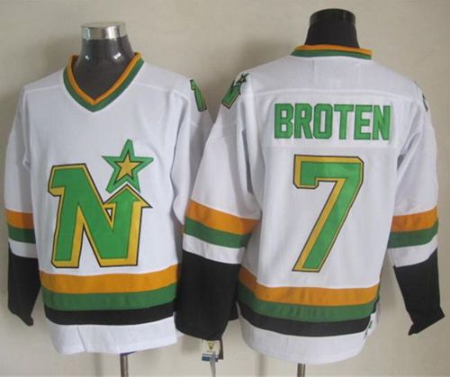 Stars #7 Neal Broten White CCM Throwback Stitched Jersey