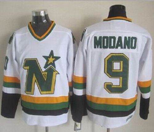 Stars #9 Mike Modano Stitched White CCM Throwback Jersey