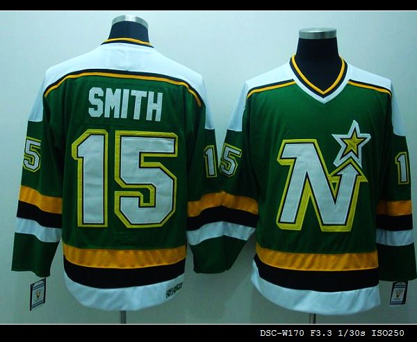 Stars #15 Bobby Smith Stitched Green CCM Throwback Jersey