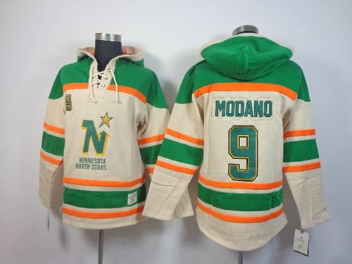 Stars #9 Mike Modano Cream Sawyer Hooded Sweatshirt Stitched Jersey