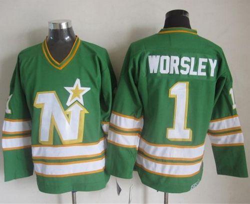Stars #1 Gump Worsley Green CCM Throwback Stitched Jersey