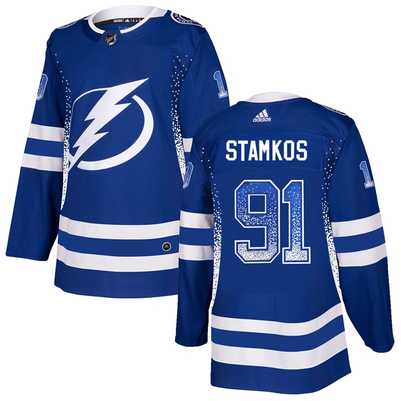 Tampa Bay Lightning #91 Steven Stamkos Blue Drift Fashion Stitched Jersey