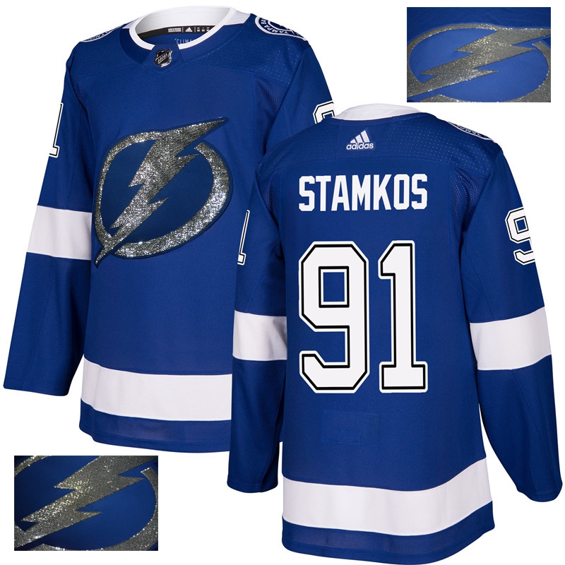 Tampa Bay Lightning #91 Steven Stamkos Blue Fashion Gold Stitched Jersey