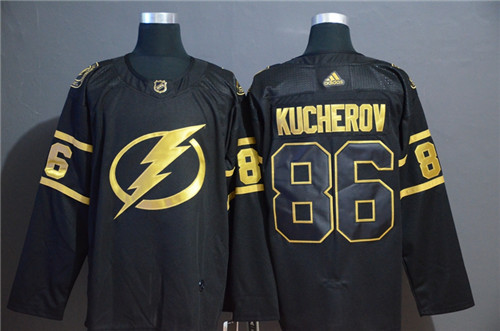 Tampa Bay Lightning #86 Nikita Kucherov Black Golden Stitched Adidas Jersey
