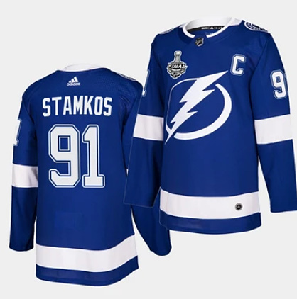 Tampa Bay Lightning #91 Steven Stamkos Blue Stanley Cup Finals Blue Stitched Jersey