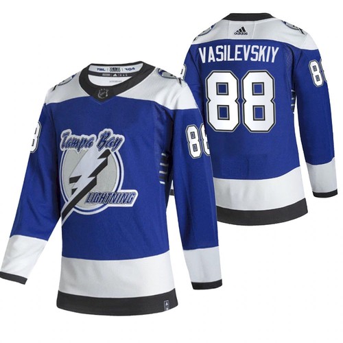 Tampa Bay Lightning #88 Andrei Vasilevskiy 2021 Blue Reverse Retro Stitched Jersey