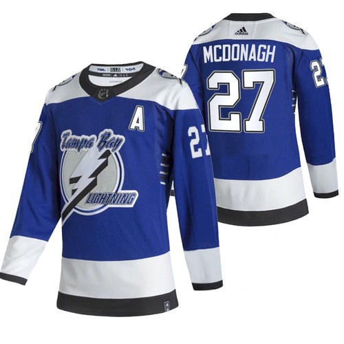 Tampa Bay Lightning #27 Ryan McDonagh 2021 Blue Reverse Retro Stitched Jersey