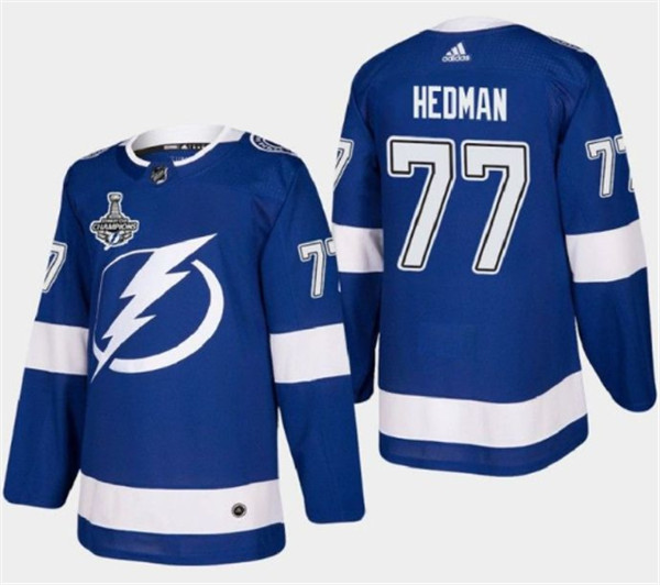 Tampa Bay Lightning #77 Victor Hedman 2021 Stanley Cup Champions Stitched Jersey