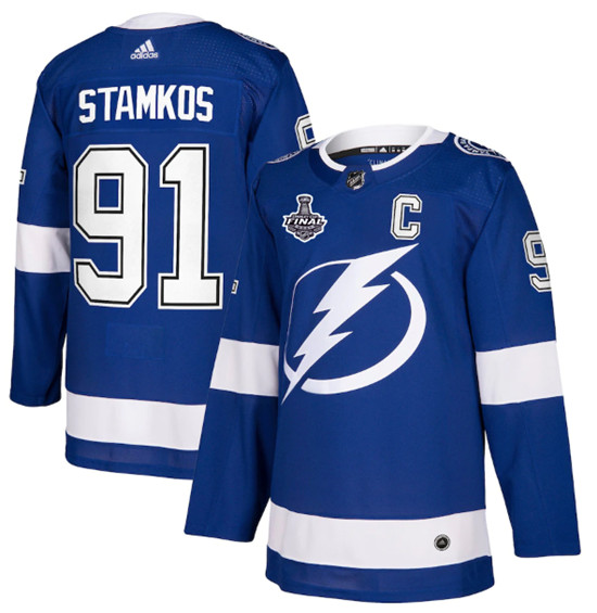 Tampa Bay Lightning #91 Steven Stamkos 2021 Blue Stanley Cup Final Bound Stitched Jersey