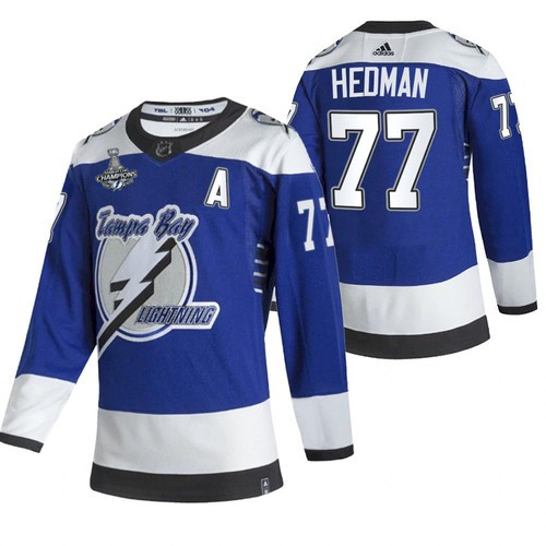 Tampa Bay Lightning #77 Victor Hedman 2021 Blue Stanley Cup Champions Reverse Retro Stitched Jersey