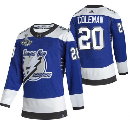 Tampa Bay Lightning #20 Blake Coleman 2021 Blue Stanley Cup Champions Reverse Retro Stitched Jersey