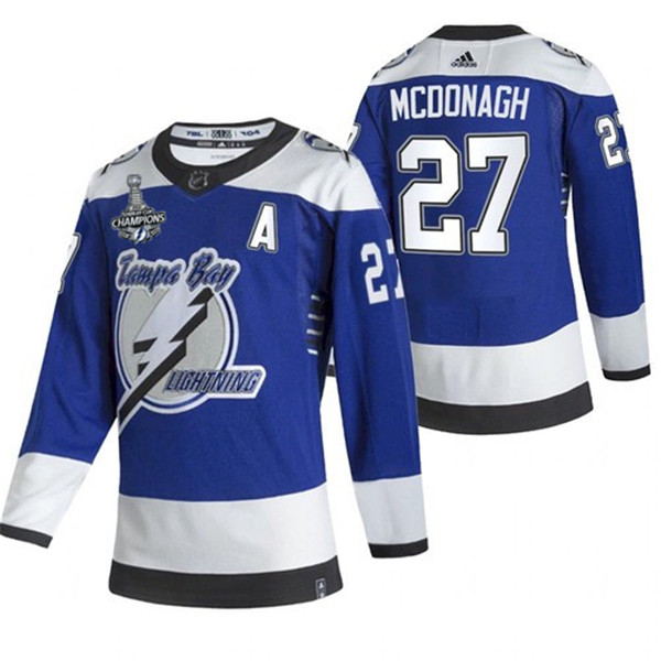 Tampa Bay Lightning #27 Ryan McDonagh 2021 Blue Stanley Cup Champions Reverse Retro Stitched Jersey
