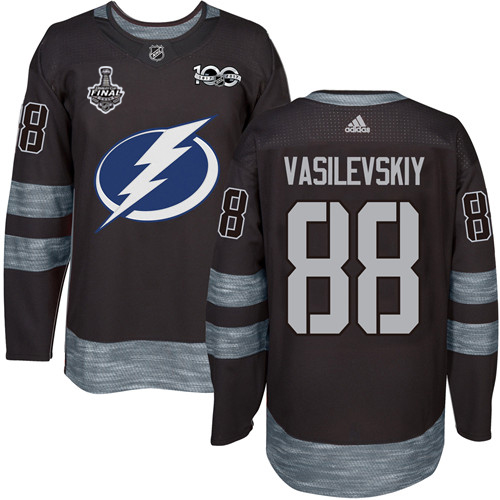 Tampa Bay Lightning #88 Andrei Vasilevskiy Black 100th Anniversary 2020 Stanley Cup Final Stitched Jersey