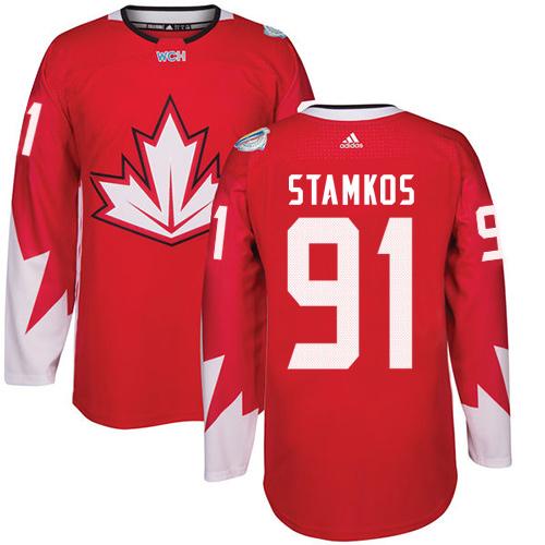 Team CA. #91 Steven Stamkos Red 2016 World Cup Stitched Jersey