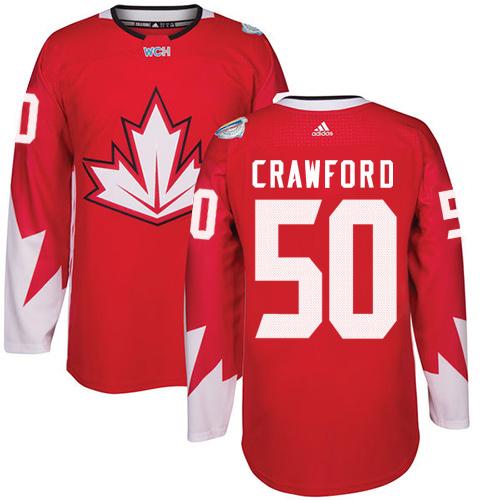 Team CA. #50 Corey Crawford Red 2016 World Cup Stitched Jersey