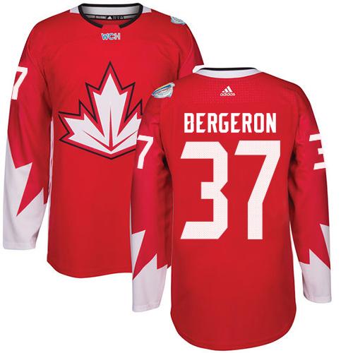 Team CA. #37 Patrice Bergeron Red 2016 World Cup Stitched Jersey
