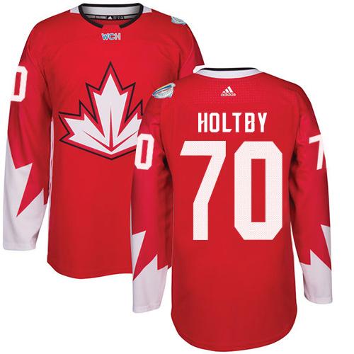 Team CA. #70 Braden Holtby Red 2016 World Cup Stitched Jersey