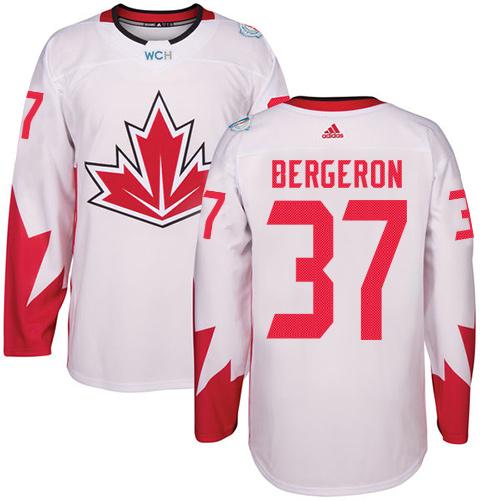 Team CA. #37 Patrice Bergeron White 2016 World Cup Stitched Jersey