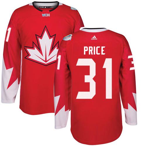 Team CA. #31 Carey Price Red 2016 World Cup Stitched Jersey