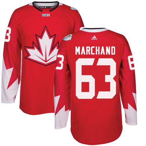 Team CA. #63 Brad Marchand Red 2016 World Cup Stitched Jersey
