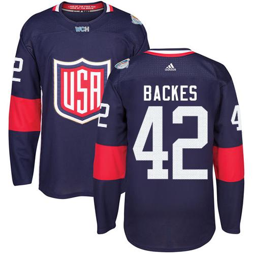 Team USA #42 David Backes Navy Blue 2016 World Cup Stitched Jersey