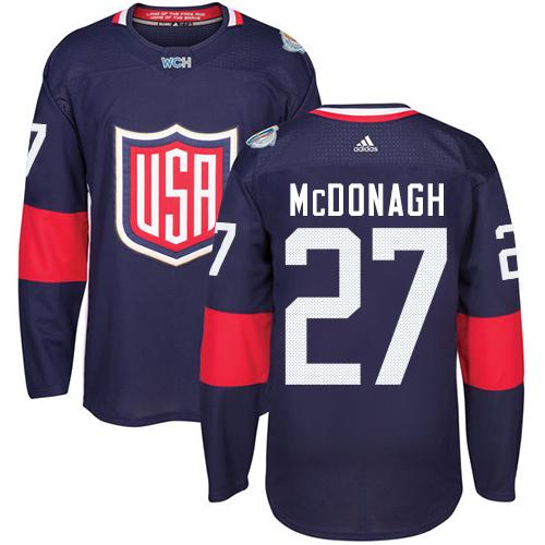 Team USA #27 Ryan McDonagh Navy Blue 2016 World Cup Stitched Jersey