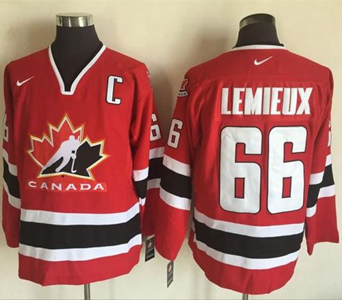 Team CA. #66 Mario Lemieux Red Black 2002 Olympic Nike Throwback Stitched Jersey
