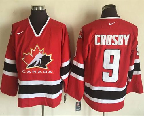 Team CA. #9 Sidney Crosby Red Black 2002 Olympic Nike Throwback Stitched Jersey