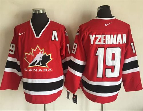 Team CA. #19 Steve Yzerman Red Black 2002 Olympic Nike Throwback Stitched Jersey