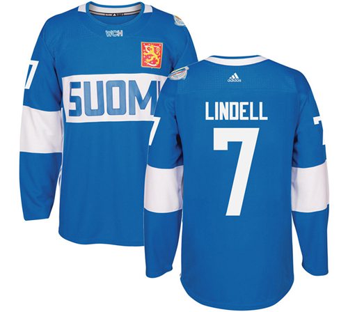 Team Finland #7 Esa Lindell Blue 2016 World Cup Stitched Jersey