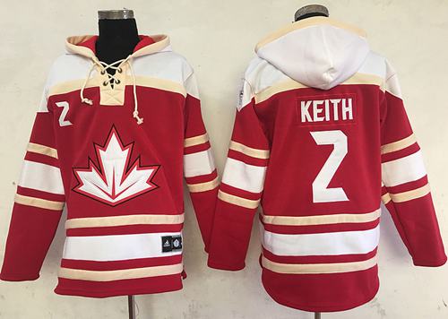 Team CA. #2 Duncan Keith Red Sawyer Hooded Sweatshirt 2016 World Cup Stitched Jersey