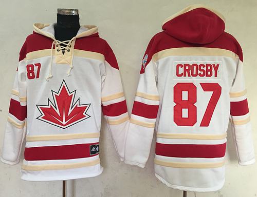 Team CA. #87 Sidney Crosby White Sawyer Hooded Sweatshirt 2016 World Cup Stitched Jersey