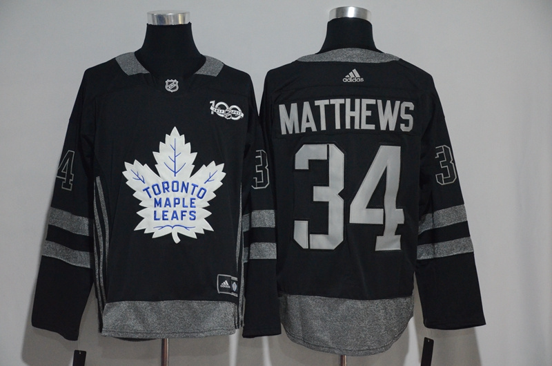Toronto Maple Leafs #34 Auston Matthews Black 1917-2017 100th Anniversary Stitched Jersey