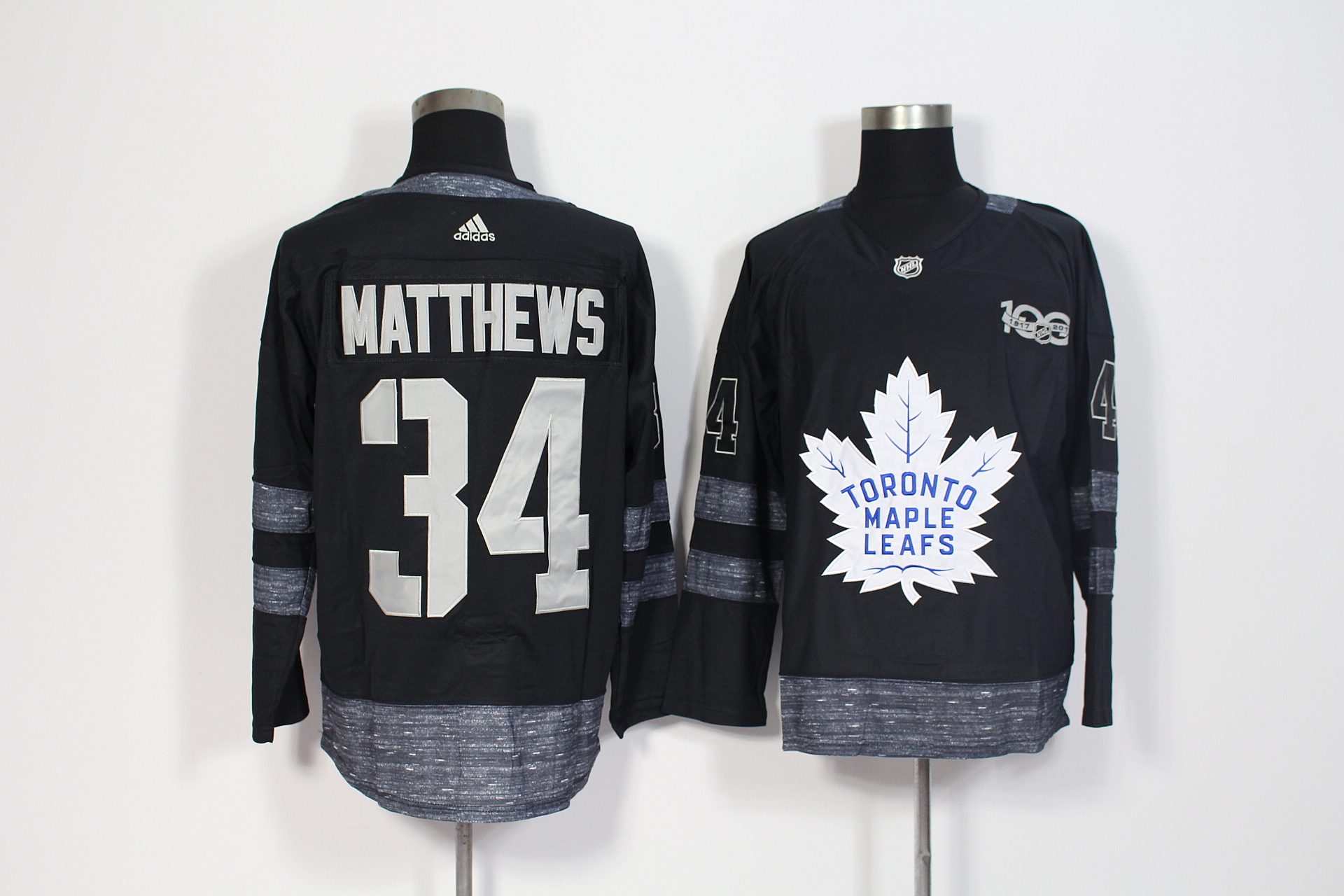 Toronto Maple Leafs #34 Auston Matthews Black 1917-2017 100th Anniversary Stitched Adidas Jersey