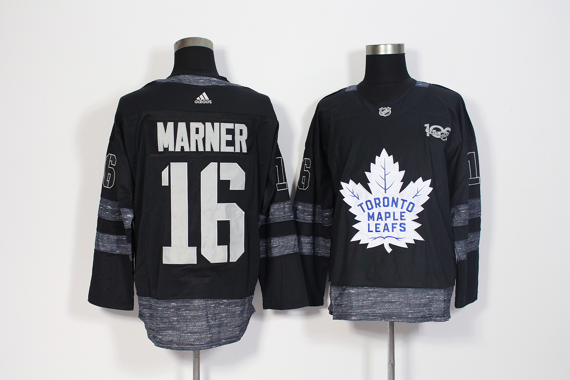 Toronto Maple Leafs #16 Mitchell Marner Black 1917-2017 100th Anniversary Stitched Adidas Jersey