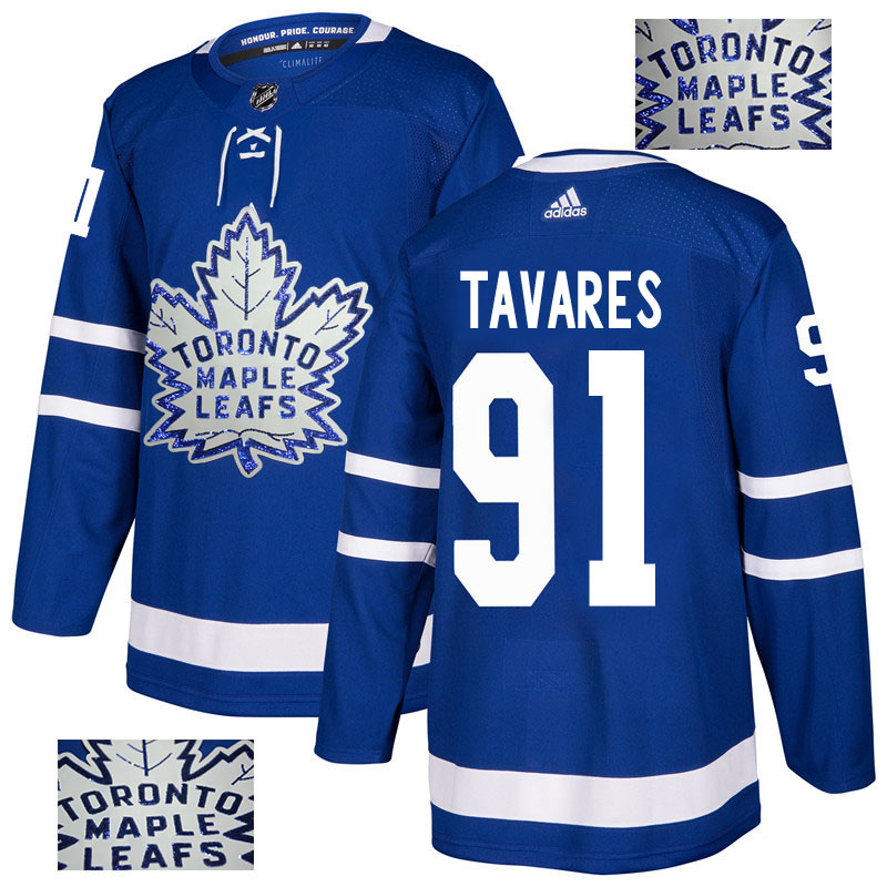 Toronto Maple Leafs #91 John Tavares Blue Fashion Gold Stitched Jersey