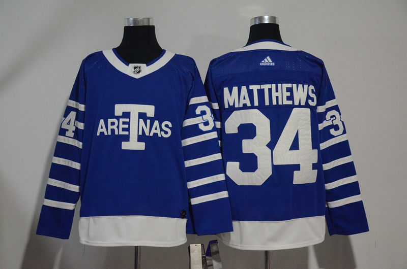 Toronto Maple Leafs #34 Auston Matthews Blue 1918 Arenas Throwback Stitched Jersey
