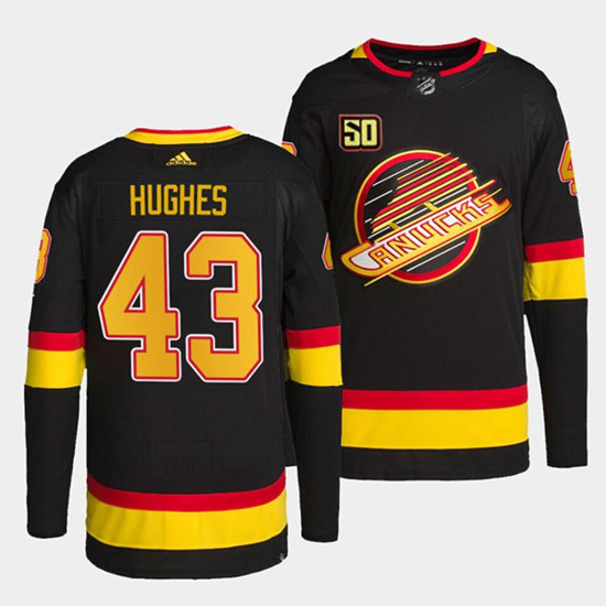 Vancouver Canucks #43 Quinn Hughes 50th Anniversary Black Stitched Jersey
