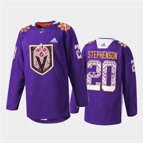 Vegas Golden Knights #20 Chandler Stephenson Purple Hispanic Heritage Warmup Stitched Jersey