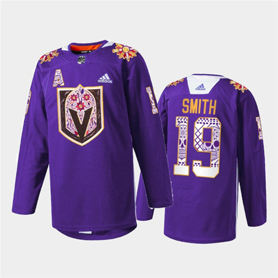 Vegas Golden Knights #19 Reilly Smith Purple Hispanic Heritage Warmup Stitched Jersey