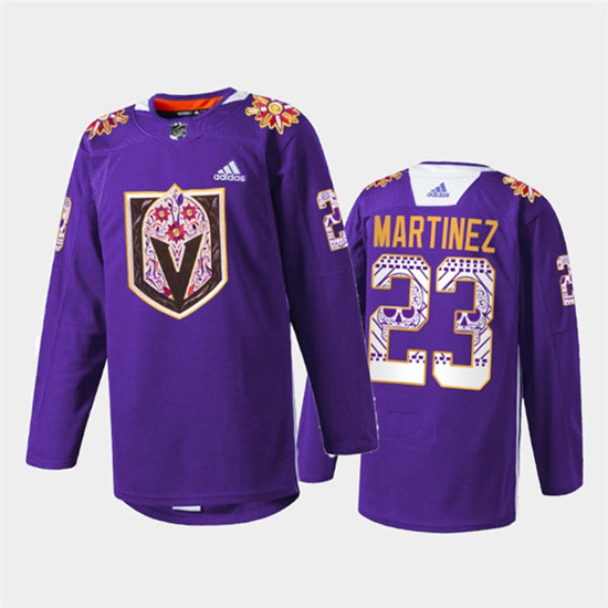 Vegas Golden Knights #23 Alec Martinez Purple Hispanic Heritage Warmup Stitched Jersey