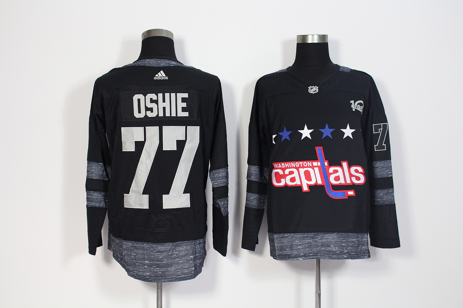 Washington Capitals #77 T.J Oshie Black 1917-2017 100th Anniversary Stitched Adidas Jersey